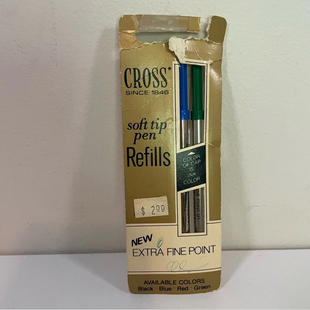 New Vintage CROSS Soft Tip Pen Refills Blue/ Green Ink 2 Pack Extra Fine Point